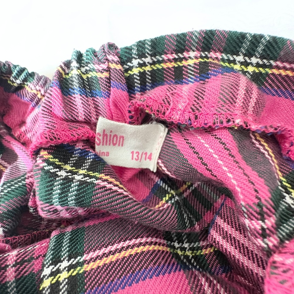 Pink Plaid Pleated Mini Skirt Tartan Side Zip Elastic Back Size 13/14 - Picture 3 of 7